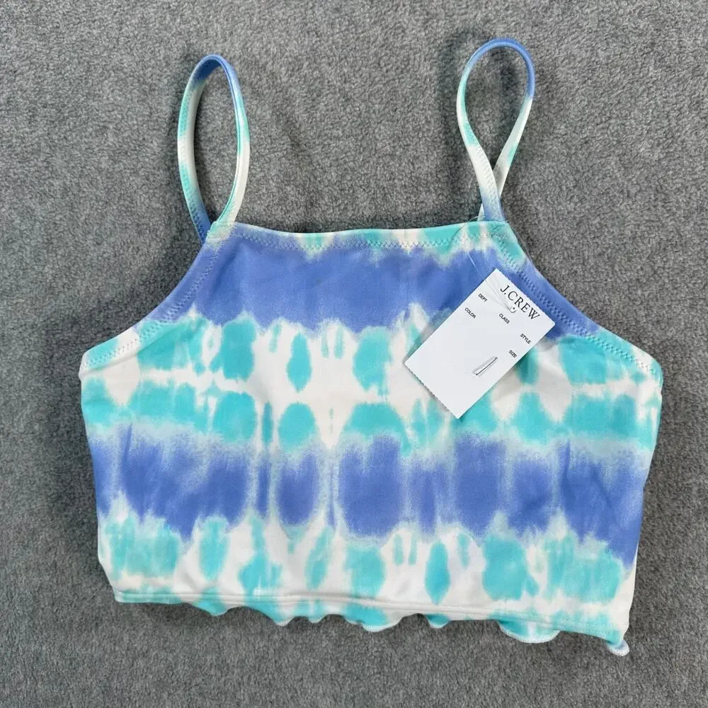 Crewcuts J.Crew Square Neck Bikini Top Swimsuit Girls 8 New Ruffle Hem Blue